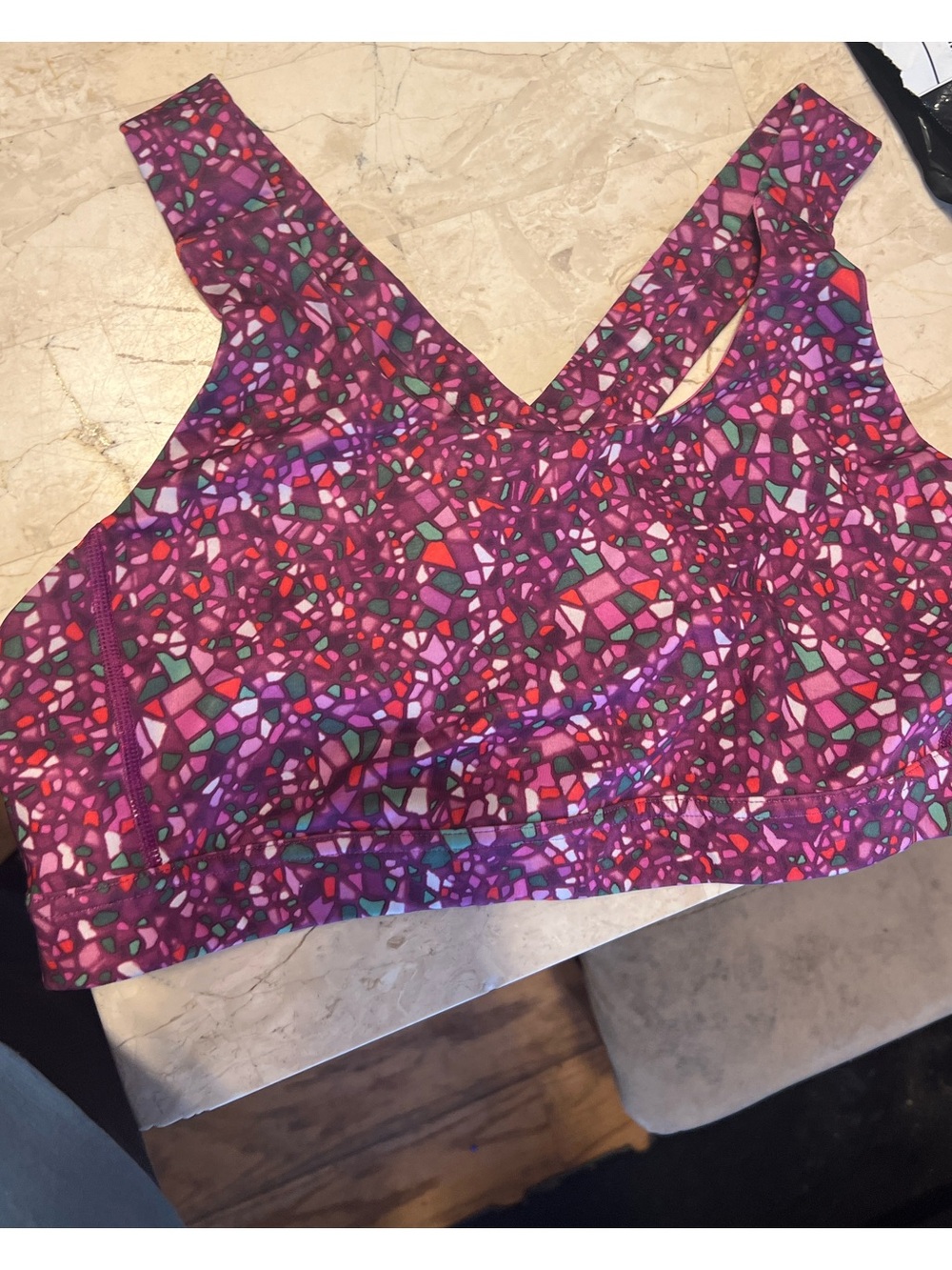 #308 Rare Lululemon Longline Cross Back Yoga Bra Mosaic Print Size 12 EUC - Picture 3 of 4